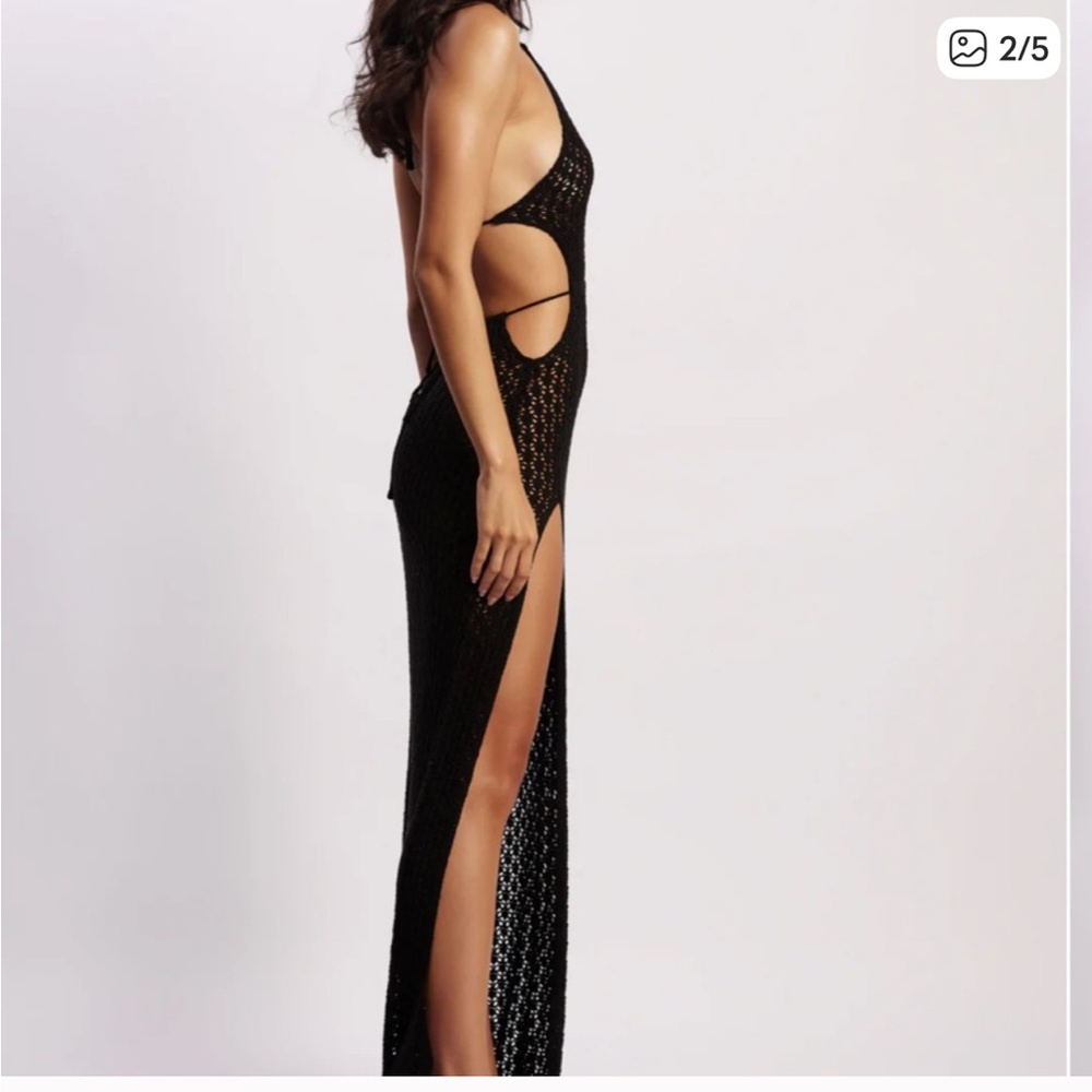 Meshki Malia Cut Out Crochet Maxi Dress Black Sz S Beachy Vacay Honeymoon - Picture 2 of 12